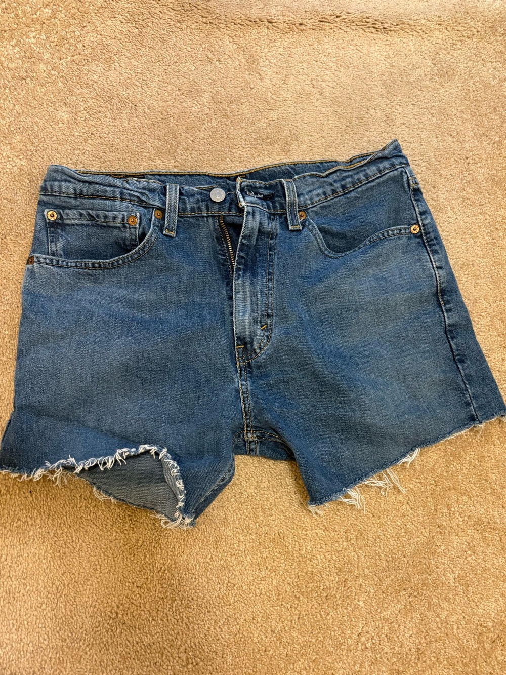 Levi's Frayed Dark Blue Denim Cutoff Shorts